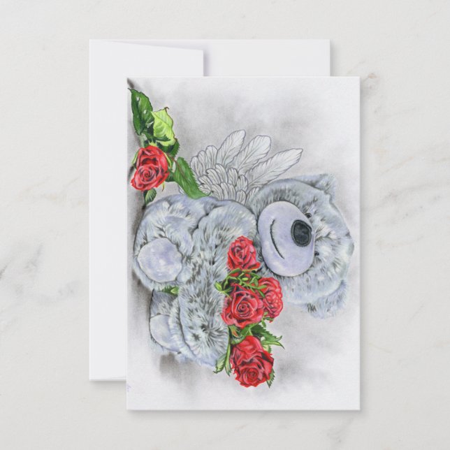 Rose : carte d'ours en peluche rouge (Devant)
