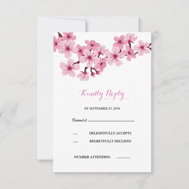 Rose Cerisier Rose Blanc floral  RSVP de mariage (Devant)