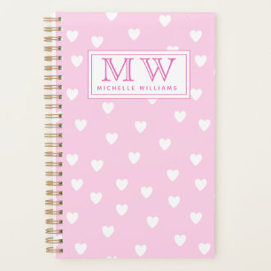Rose chaud avec de mignons Coeurs blancs Motif - M