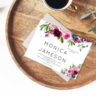 Rose chaud et bleu marine Faire-part de mariage fl