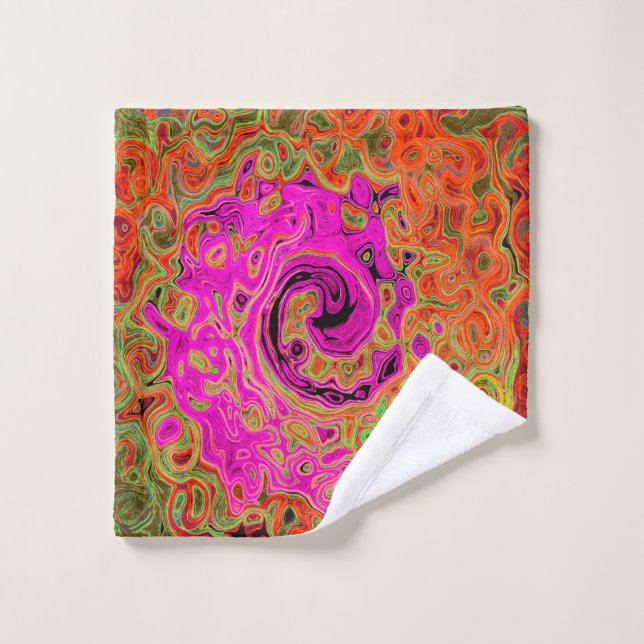 Rose Chaud Tourbillonnement Liquide Abstrait Rétro (Gant de toilette)