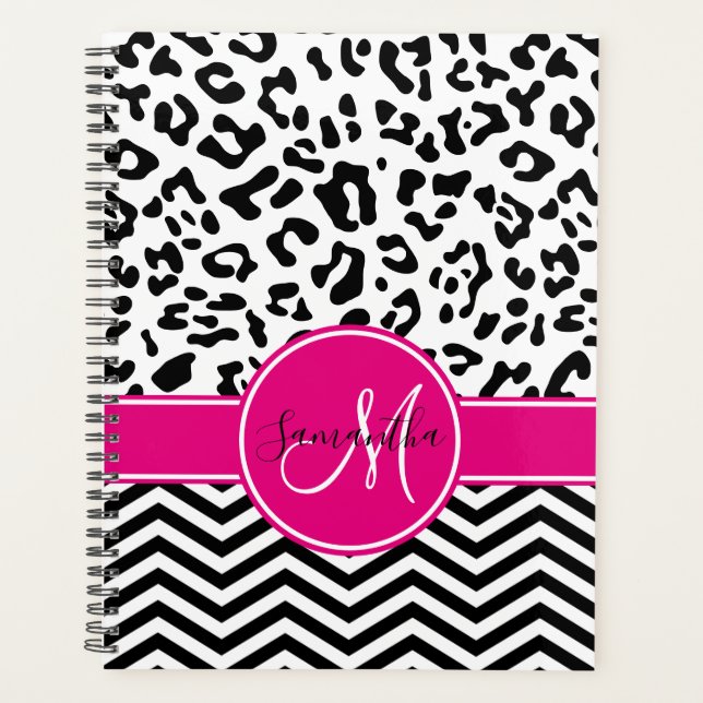 Rose Chaude Léopard Noir et Blanc Chevron Monogram (Devant)