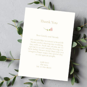 Rose chic Mariage plat Carte de remerciements