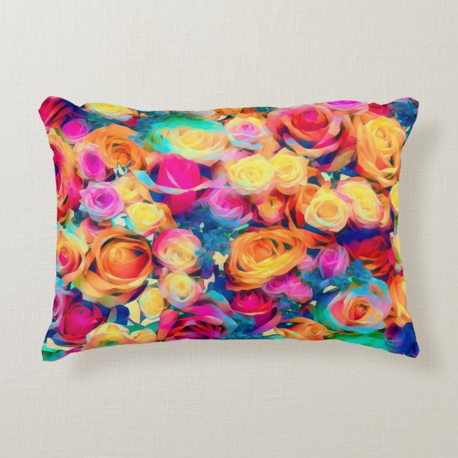 Rose coloré Accent Coussin Diamond Fleurs (Devant)