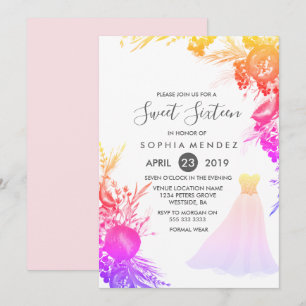 Rose coloré Gown Floral Sweet 16 invitation