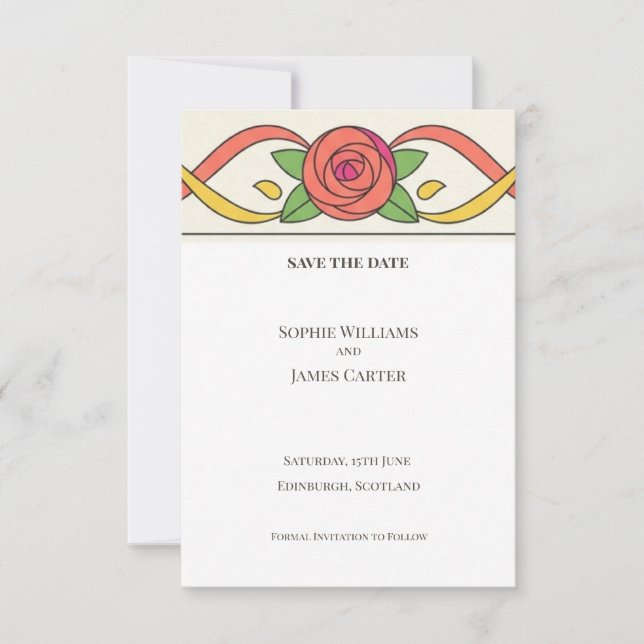 Rose colorée Art déco Save The Date (Devant)