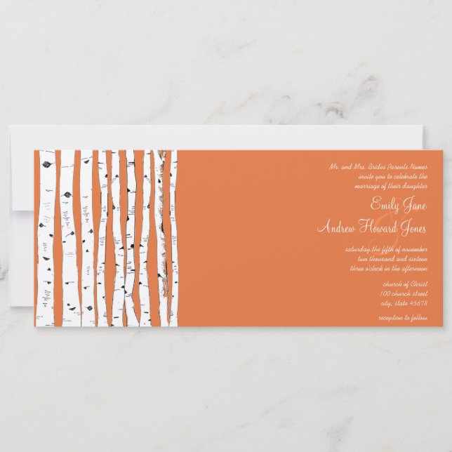 Rose corail Birch Tree Invitations de mariage (Devant)