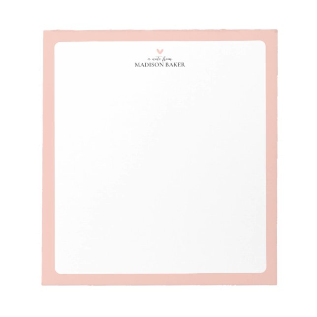 Rose Corail | Bloc-Notes Personnalisé Simple Cœur (Devant)