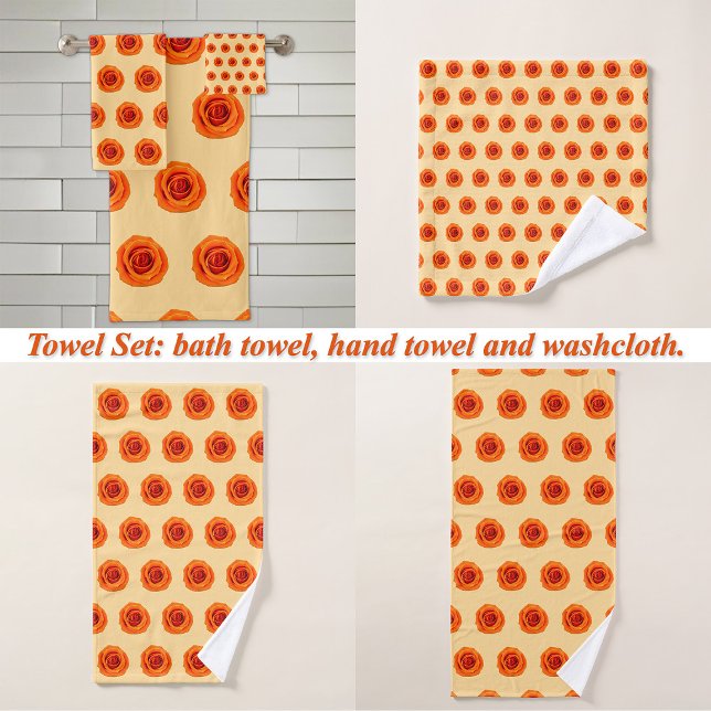 Rose couleur orange Fleur Motif sans couture sur (Orange color Rose flower seamless pattern on towel set: wash cloth, hand towel and bath towel)