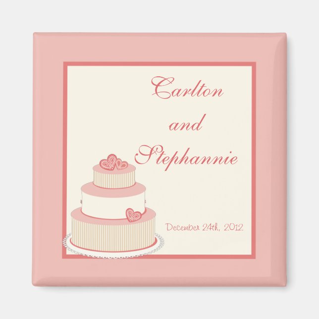 Rose/Creme Mariage Aimant de gâteau Favoriser (Devant)