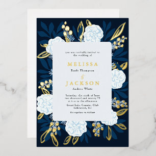 Rose crème Mariage Blue Foil Invitation