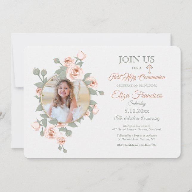 Rose Croissant Photo Invitations religieuses (Devant)