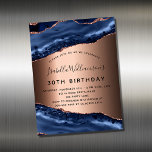 Rose d'agate bleu or d'invitation aimant<br><div class="desc">Une invitation moderne,  élégante et glamour pour une fête d'anniversaire de 30ème (ou tout âge). Porte d'or bleu et rose,  arrière - plan en pierre de marbre. Le nom est écrit avec un script de style moderne écrit à la main. Personnalisez et ajoutez les détails de votre fête.</div>