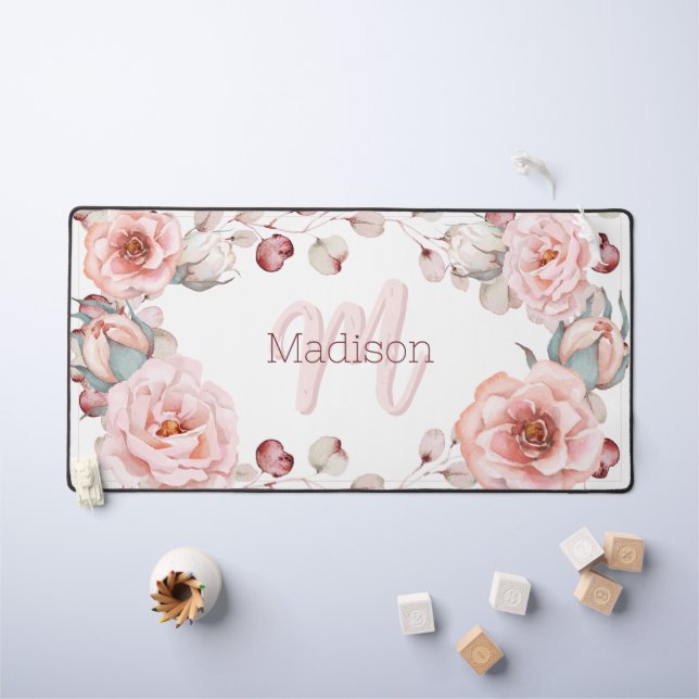 Rose d'aquarelle Wreath personnalisée | BLANCHE (Tableau pour enfants)