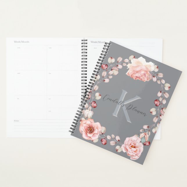 Rose d'aquarelle Wreath personnalisée | Gray (Devant avec enveloppe)