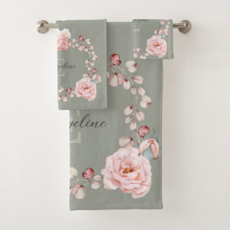 Rose d'aquarelle Wreath personnalisée | Vert sage