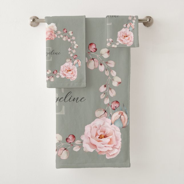 Rose d'aquarelle Wreath personnalisée | Vert sage (En situation)