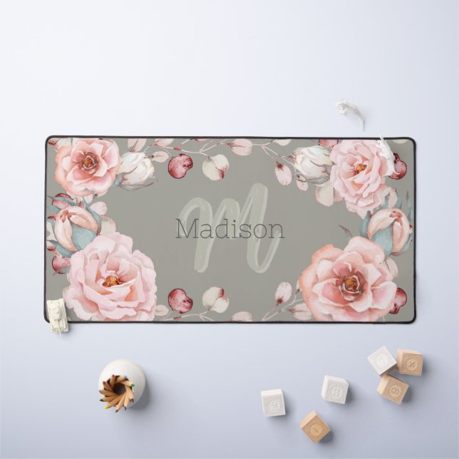 Rose d'aquarelle Wreath personnalisée | Vert sage (Tableau pour enfants)