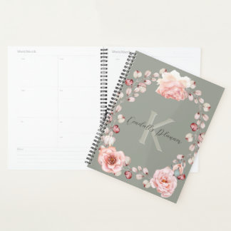 Rose d'aquarelle Wreath personnalisée | Vert sage