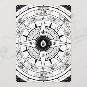 Rose de boussole - carte d'invitation de rectangle
