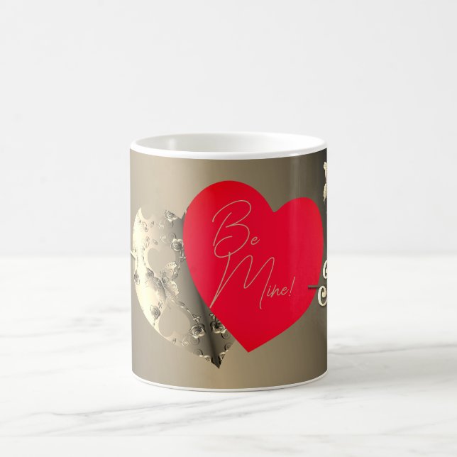 Rose de bronze Coeur rouge Saint Valentin Mug magi (Centre)