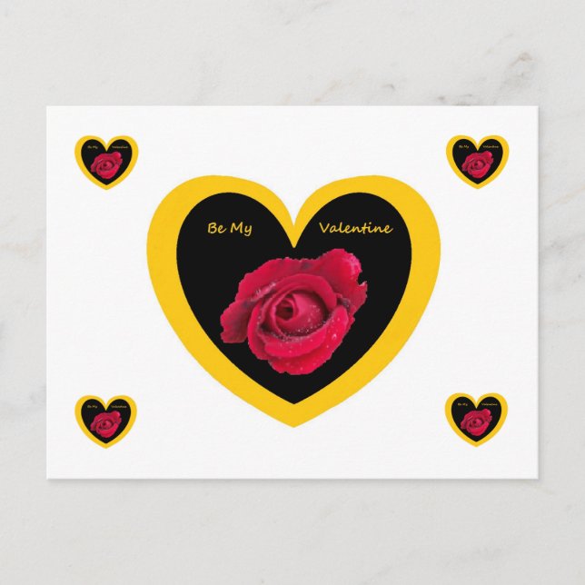 Rose de carte postale sur le coeur Noir Jaune, Be  (Devant)