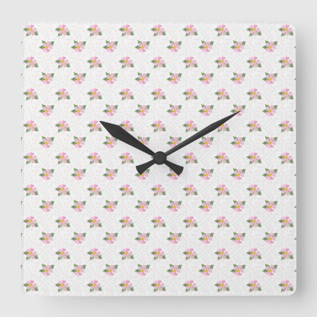 Rose de Chien Ditsy Polka Style Carré Horloge mura (Recto)