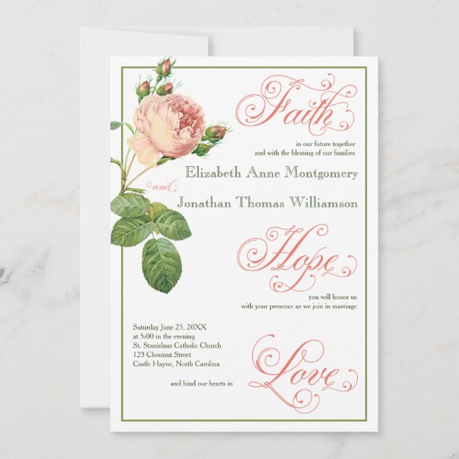 Rose de chou Script Faire-part de mariage chrétien (Devant)
