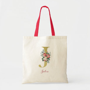 Rose de cottage rose J Sac fourre-tout initial - N