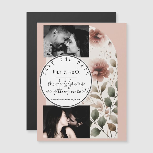 Rose de désert rose et verte Fleur Save The Date (Devant / Derrière)