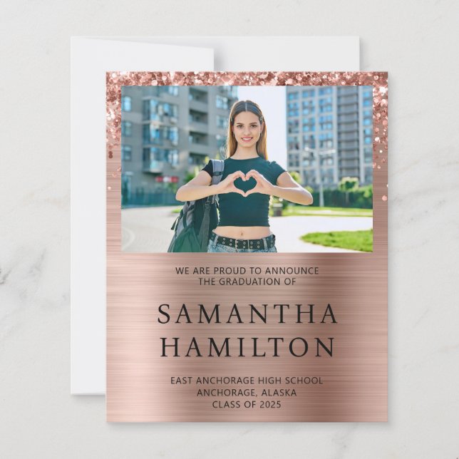 Rose de Glittery Gold Foil Photo Invitation (Devant)