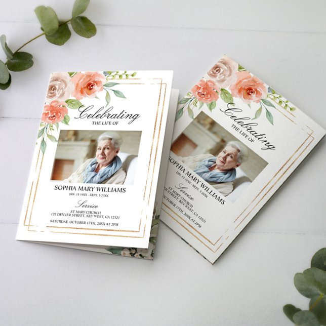 Rose de jardin photo Memorial Funeral Programme (Créateur téléchargé)