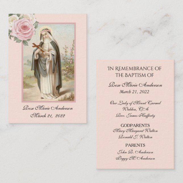 Rose de Lima Baptismal souvenir Carte Sainte (Devant / Derrière)