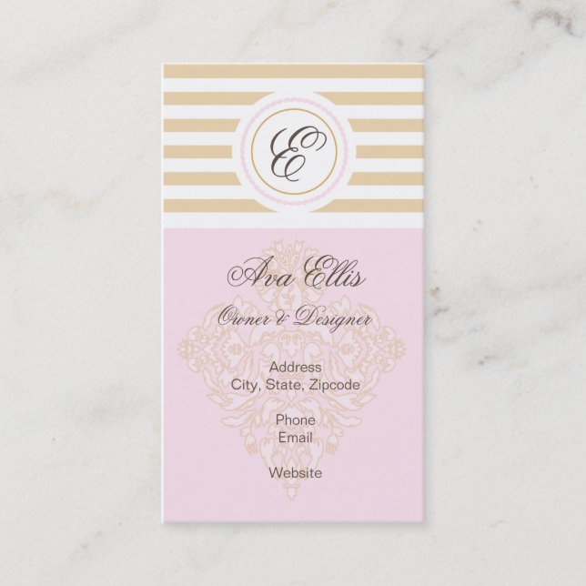 Rose de monogramme et carte de visite d'or (Devant)