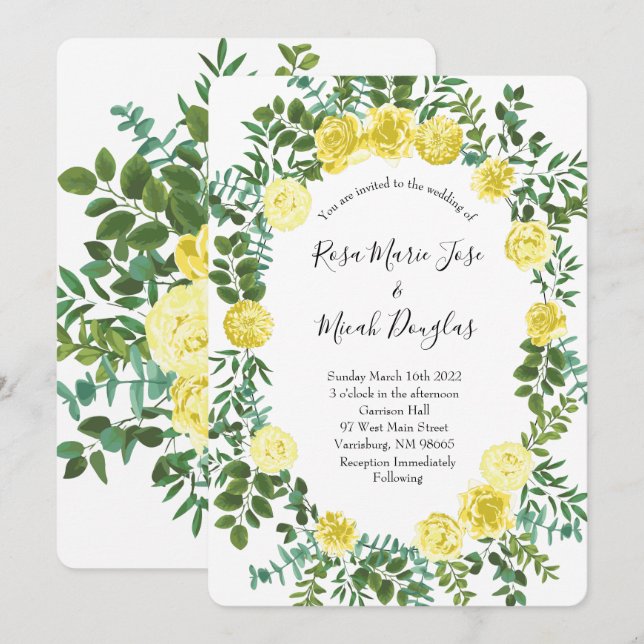 Rose de pivoine jaune clair Invitations de mariage (Devant / Derrière)