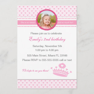 Rose de princesse Birthday Photo Invitation Girl
