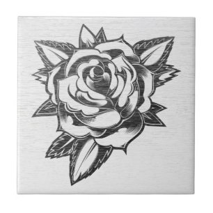Rose de tatouage traditionnel - Carreau en céramiq
