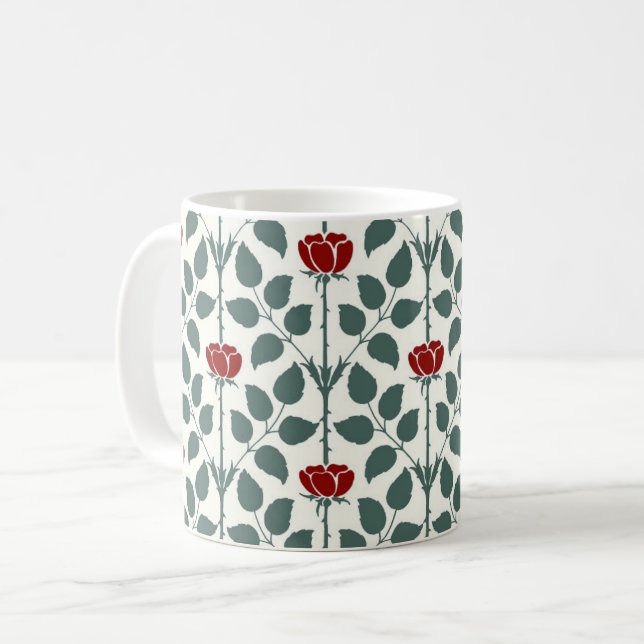 Rose de Voysey, Mug de café rouge foncé (Devant gauche)