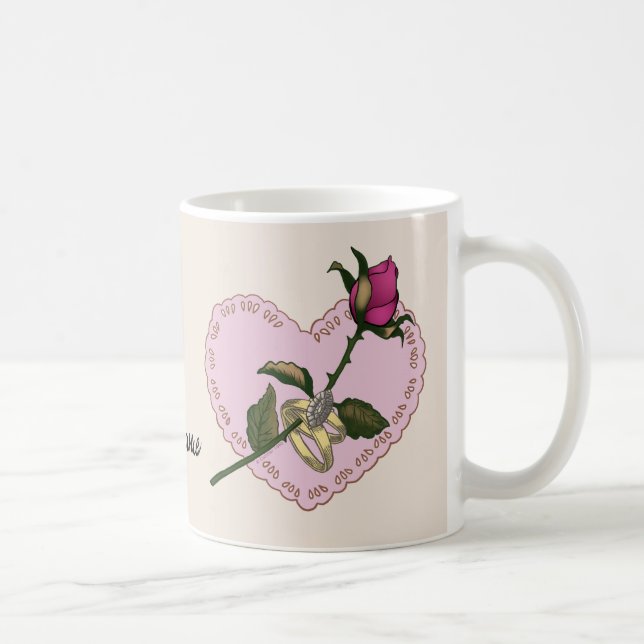 Rose  des anneaux de coeur tasse mariage (Droite)
