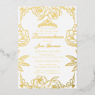 Rose d'or blanc Jardin Quinceanera Foil Invitation