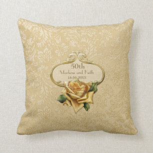 Rose d'or Damask 50e Mariage Coussin de l'annivers