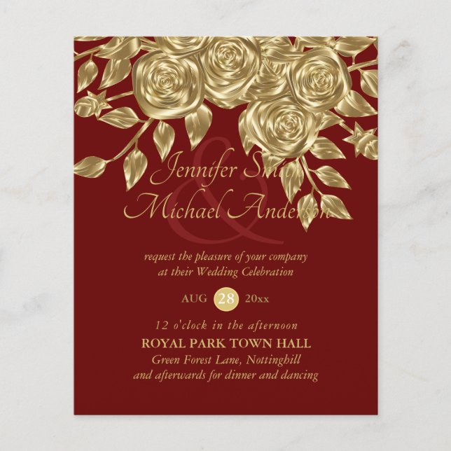 Rose d'or Invitations de mariage métallique (Devant)