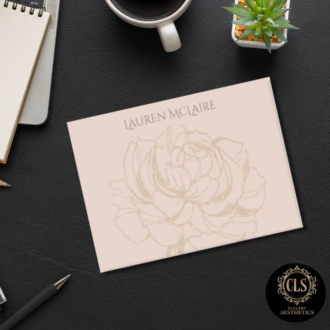 Rose dorée sur Post-it personnalisés rose pâle (Notes - Gold Rose Blush Monogram Name)