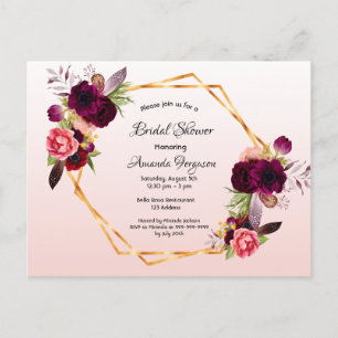 Rose douche nuptiale or bordeaux invitation