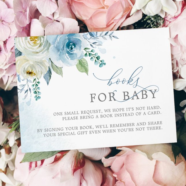 Rose Dusty Blue Flowers Livres Demande Carte (Créateur téléchargé)