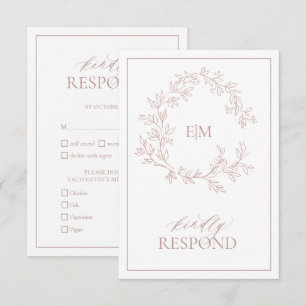 Rose Dusty Crest Monogramme Mariage Carte RSVP