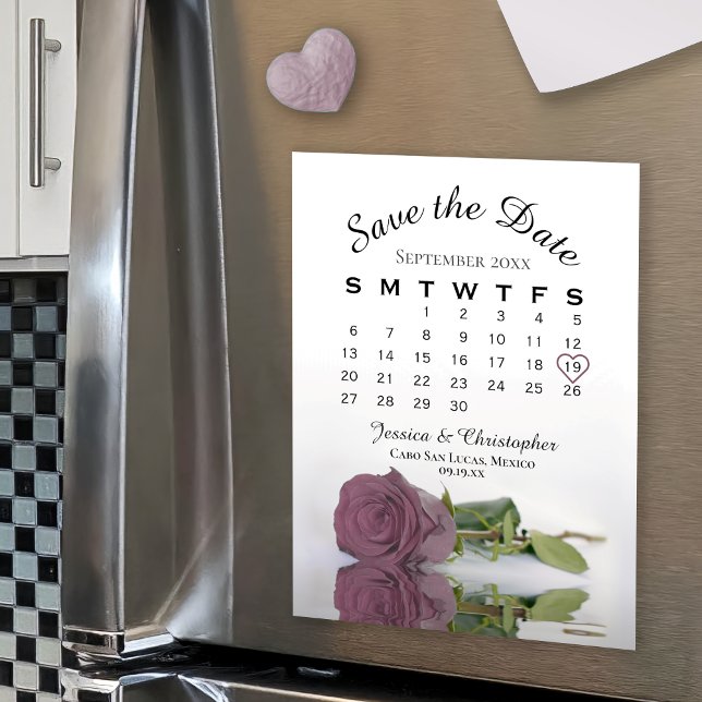 Rose Dusty Enregistrer la date Magnet Calendrier (Créateur téléchargé)