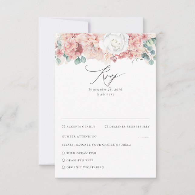 Rose Dusty et Mariage Floral Peach RSVP (Devant)
