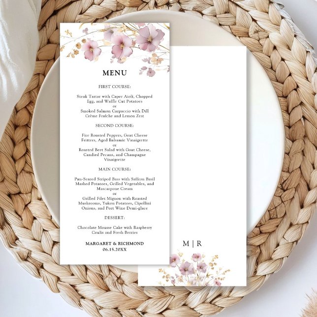 Rose Dusty & Fleur sauvage or Floral Mariage Menu (Créateur téléchargé)
