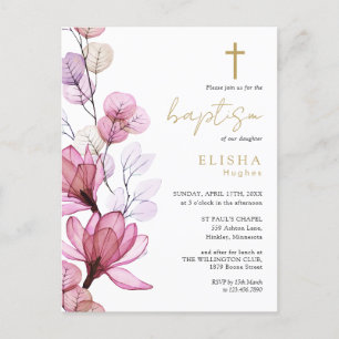 Rose Dusty Monogramme floral Baptême Invitation